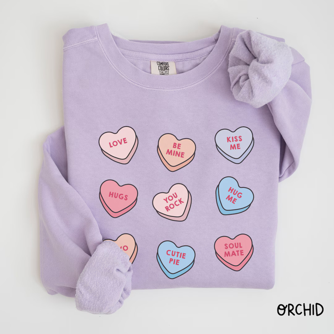 Valentines Day Comfort Colors® Sweatshirt Conversation Heart Mom Teacher Gift for Her Valentines... | Etsy (US)