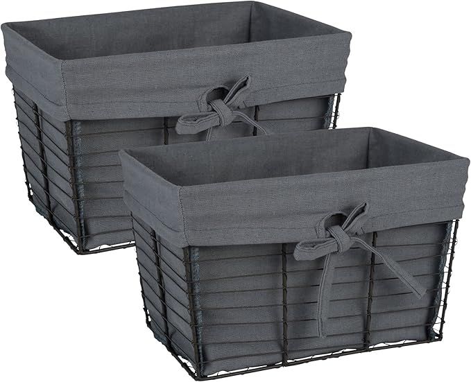 DII Grey Wire Vintage Storage Baskets with Liner, Medium S/2, Gray 2 Piece | Amazon (US)