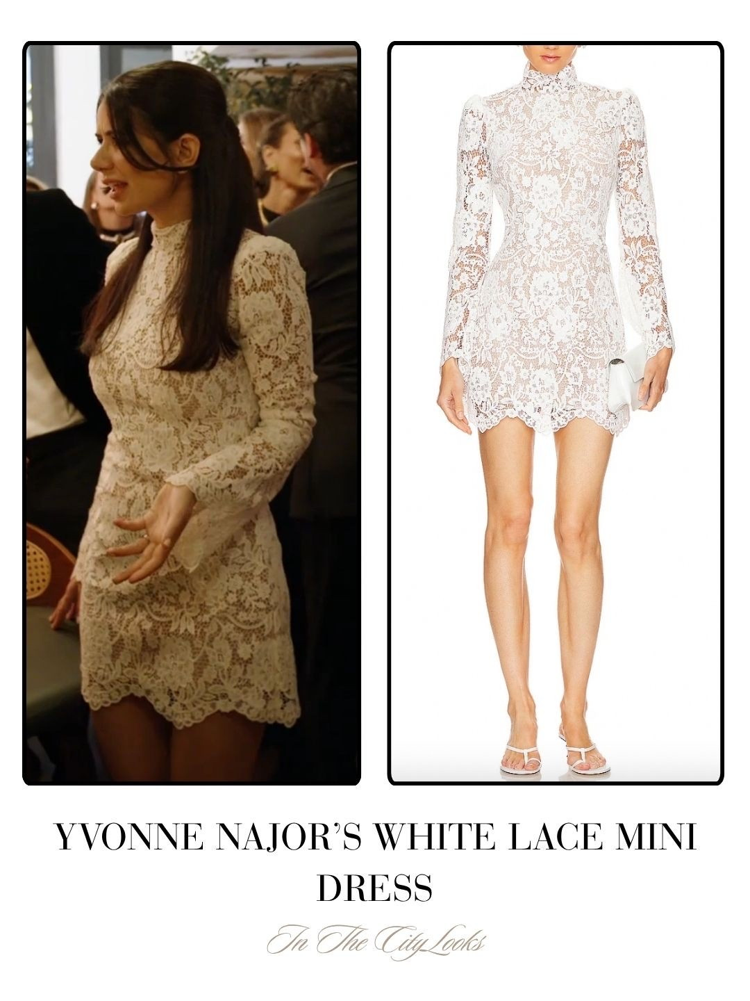 Yvonne Najor’s White Lace Mini Dress