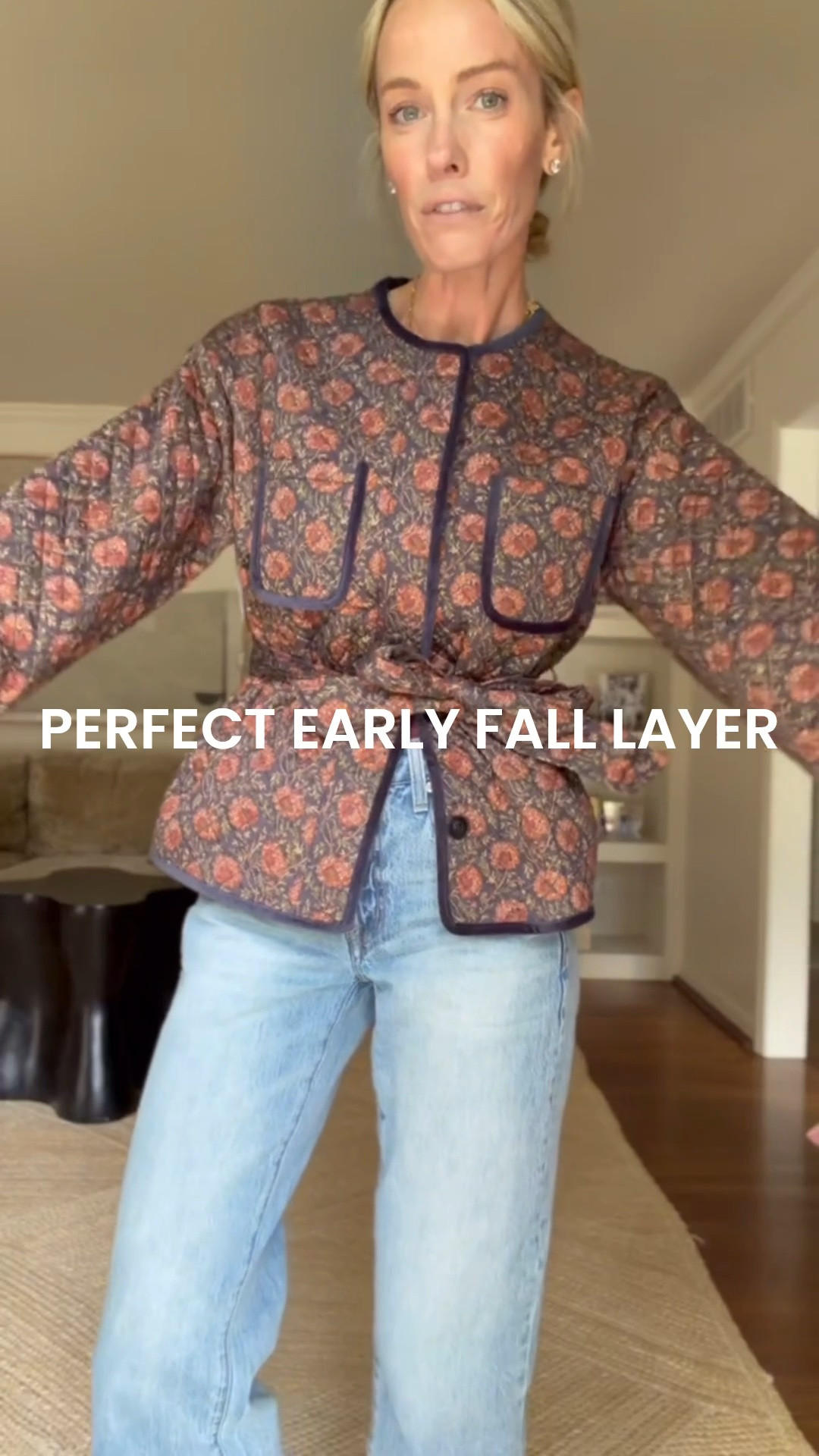 Wearing an XS! Perfect early fall layer, wear open with a tshirt now.