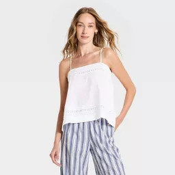 Women's Lace Trim Square Neck Cami - Universal Thread\u2122 White M | Target