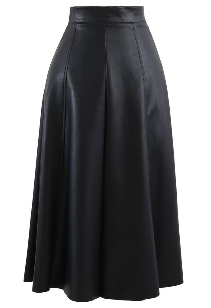 Soft Faux Leather Seamed A-Line Skirt in Black | Chicwish