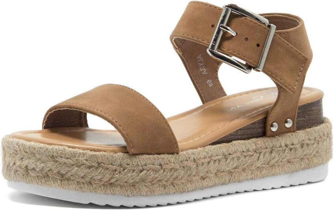 Shoe Land Alysa Womens Open Toe Ankle Strap Platform Wedge Shoes Casual Espadrilles Trim Flatform... | Amazon (US)