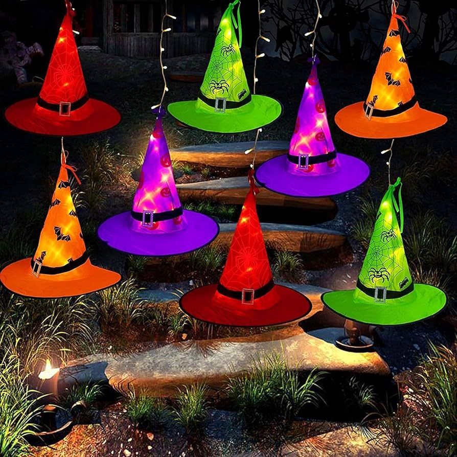 MZD8391 Halloween Decorations Lighted Witch Hats, 8Pcs Hanging Glowing Witch Hats 44ft Halloween ... | Amazon (US)