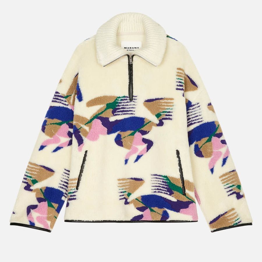 Isabel Marant Étoile Women's Marner Ikat Half Zlip Fleece - Ecru | Coggles (Global)