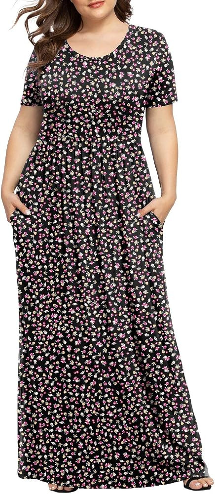 LONGYUAN Women’s Plus Size Maxi Dresses Summer Casual Short Sleeve 2024 Fahion Long Dress XL-6X... | Amazon (US)