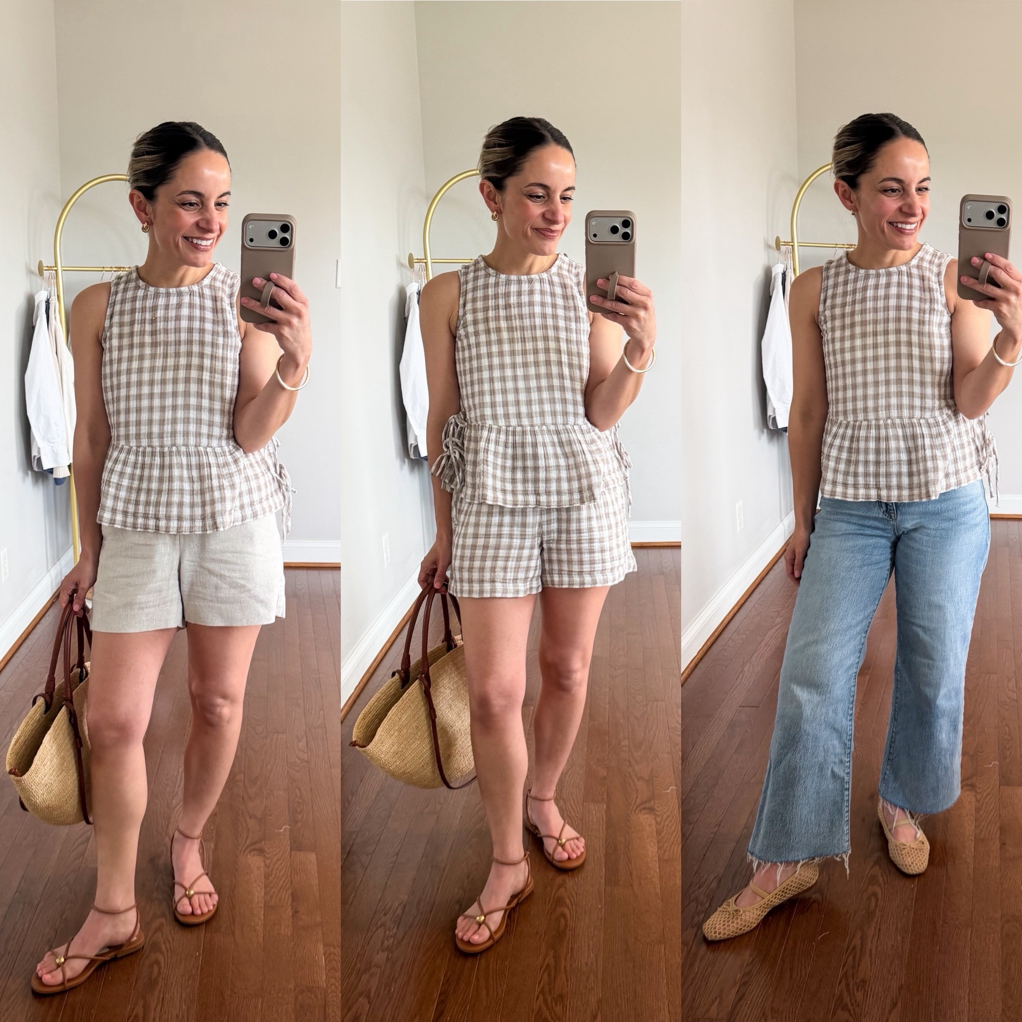 One cute matching set that’s easy to mix and match! The set is soft gauze and true to size. 

Set top: petite xxs 
Set shorts: petite xxs 
Linen shorts: xxs 
Jeans: 24 classic (26.5” inseam / petite 24.5” inseam) 
Denim vest: 0 
Crochet top: petite xs (you’ll need a camisole under this one) 

#LTKPetite
