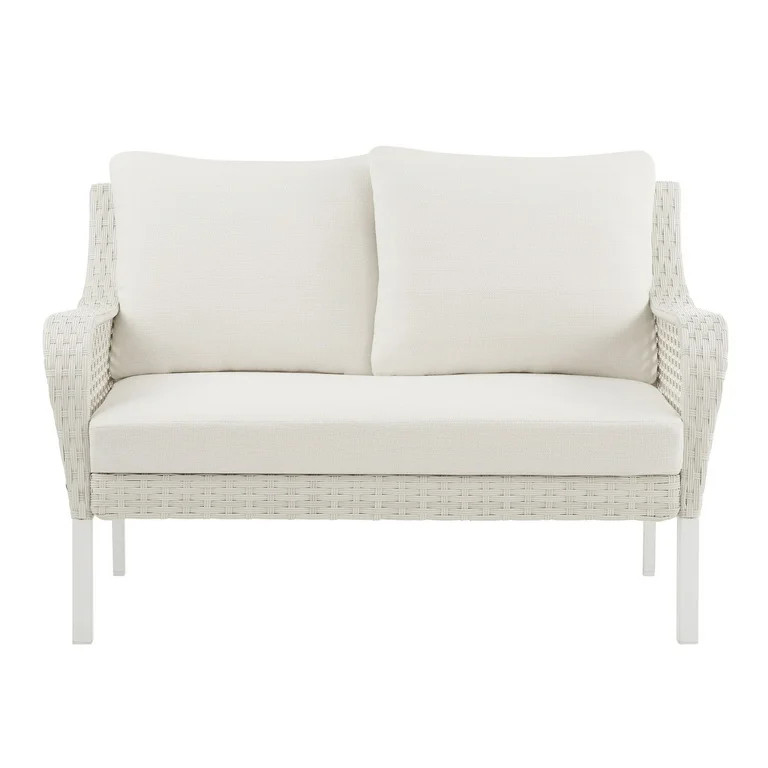 Mainstays Tuscany 4-Piece Wicker and Steel Outdoor Conversation Set, White/Cream | Walmart (US)