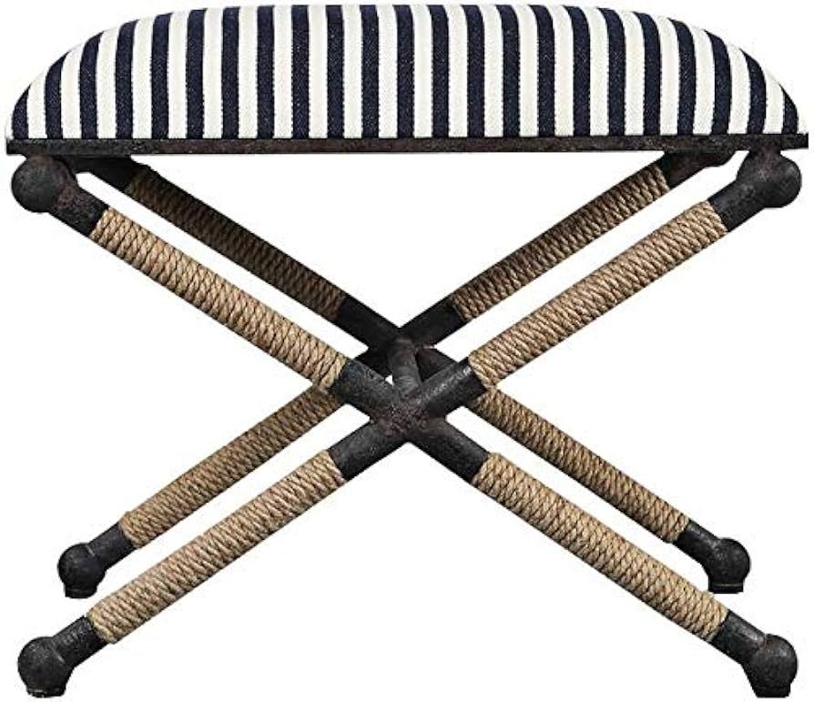 Ruddock 23 3/4" Wide Navy Blue and White Striped Ottoman | Amazon (US)