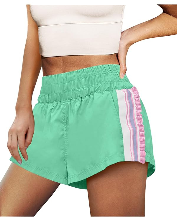 LAMISSCHE Womens Running Shorts Athletic High Waisted Biker Shorts Summer Workout Quick Dry Strip... | Amazon (US)