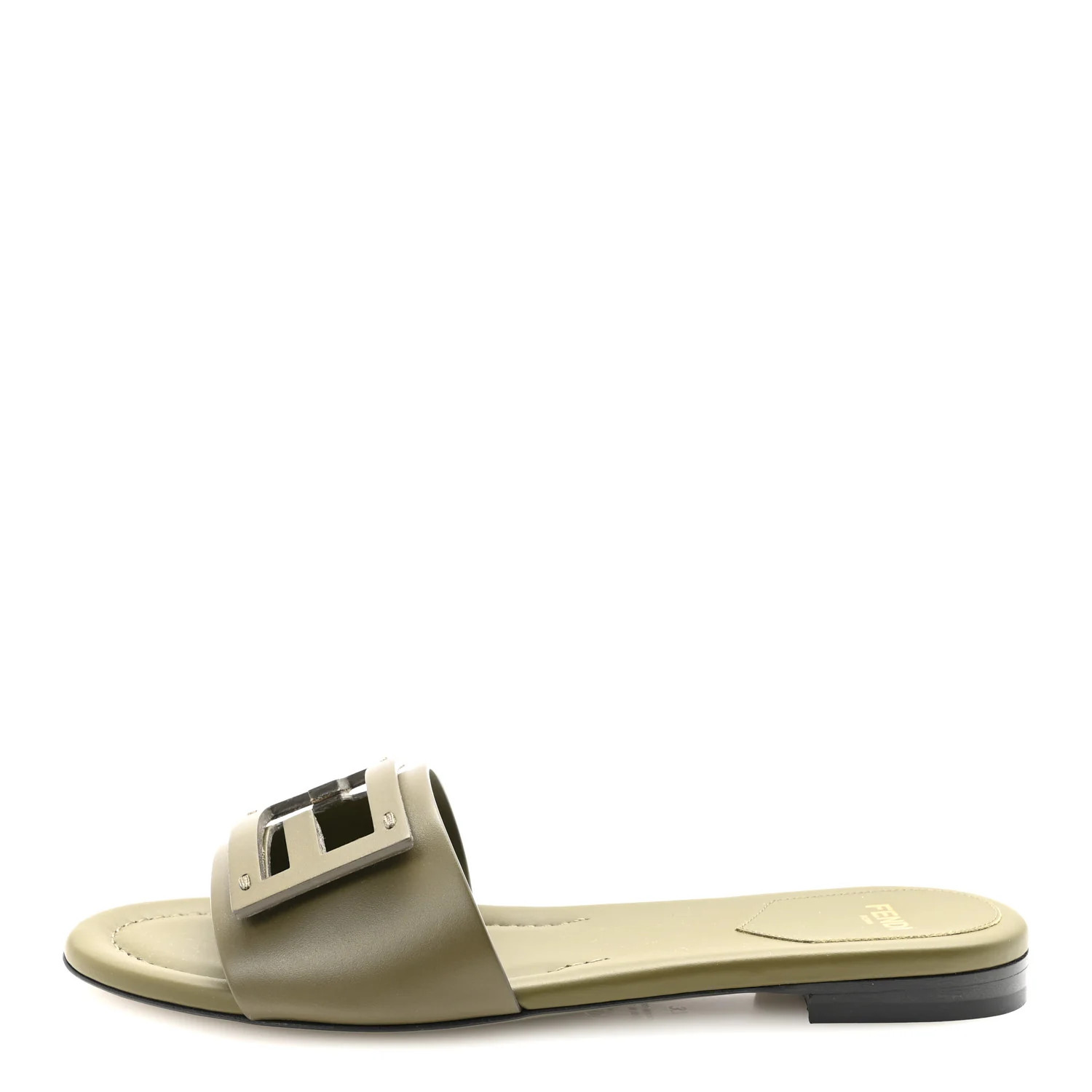 Fendi Calfskin FF Logo Plaque Slide Sandals 37 Militare 1802001 | FASHIONPHILE (US)