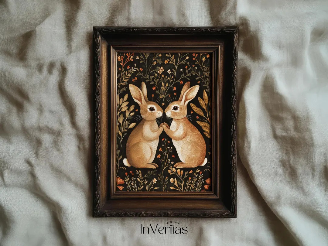 Easter Bunnies Print | Vintage Style Cottage Spring + Valentine's Decor | DIGITAL DOWNLOAD | Etsy (US)