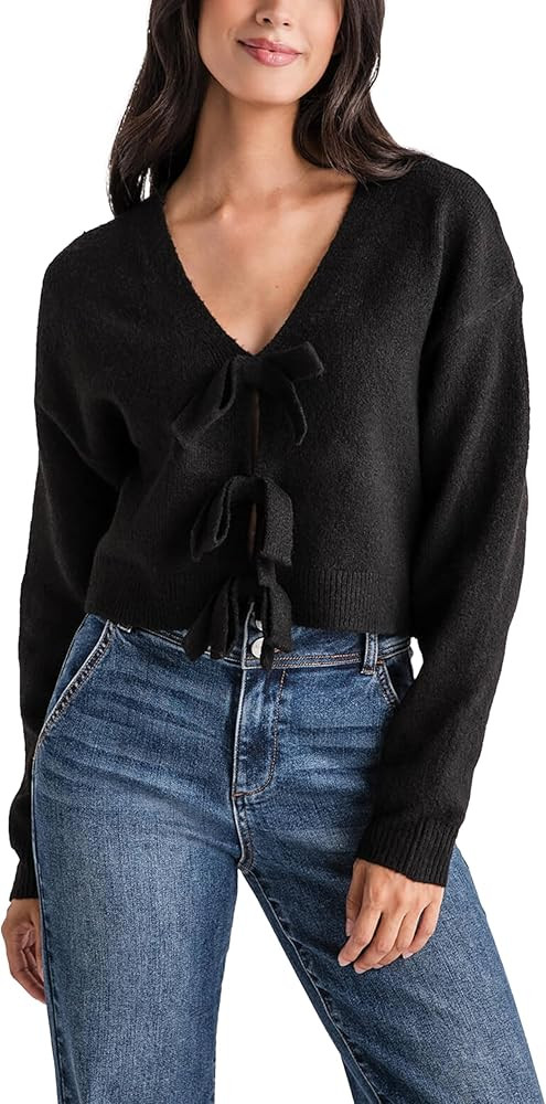 Womens Ribbon Bow Detail Knit Sweater Oversized Cardigan Tie Front Long Sleeve Coat Top | Amazon (US)