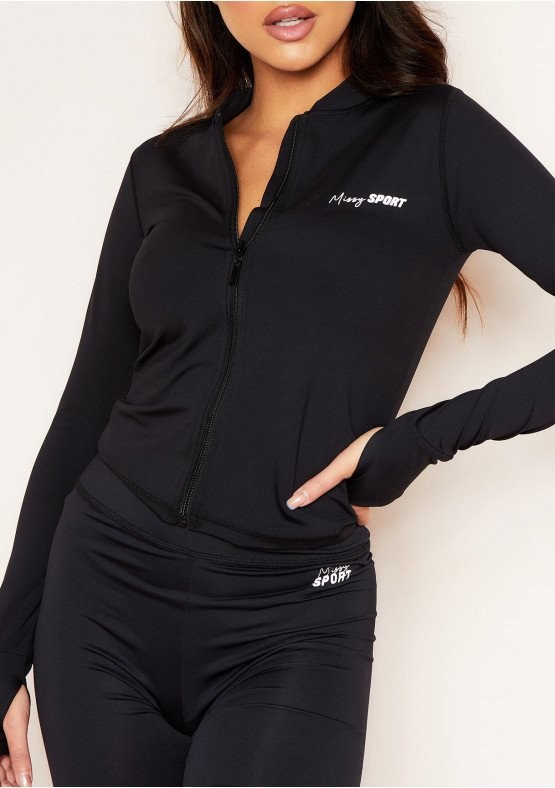 Sadie Black Missy Sports Zip Up Gym Jacket | Missy Empire (UK)