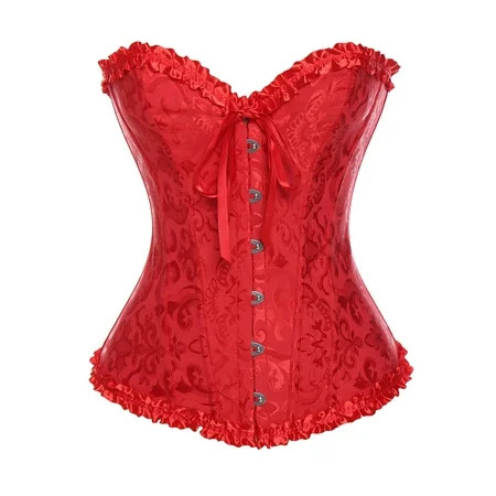 MISS MOLY Womens Floral Black Lace Trim Corset Overbust Waist Cincher Bustier Top with G-string Plus | Walmart (US)