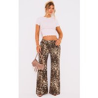 Leopard Print Wide Leg Denim Jeans, Leopard | PrettyLittleThing IE