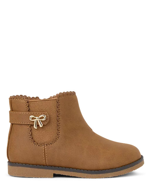 Girls Bow Scalloped Booties - Little Essentials - Tan | Gymboree