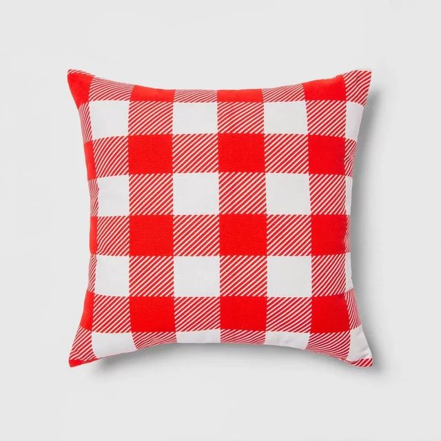 Sun Squad Gingham Square Throw Pillow - Indoor/Outdoor Decorative Pillow [Red/White] | Walmart (US)