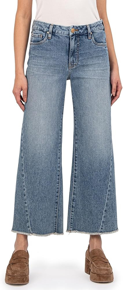KUT from the Kloth Women's Meg High-Rise Fab Ab Wide Leg Back Forward Raw Hem in Defiant | Amazon (US)