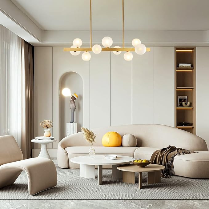 BOKT Modern Gold 9-Light Chandelier Frosted White Globes Large Chandelier Creative DNA Molecular ... | Amazon (US)