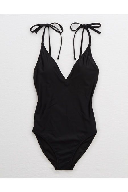Aerie V One Piece Swimsuit Women's True Black XXS | American Eagle Outfitters (US & CA)