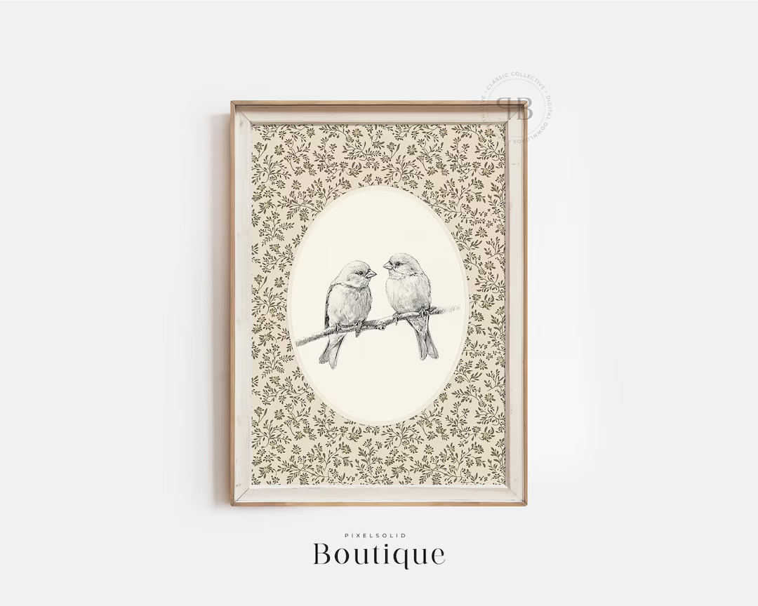 Sparrow Bird Print, Charming Farmhouse Wall Art With Floral Border, Rustic Nature-inspired Decor,... | Etsy (US)