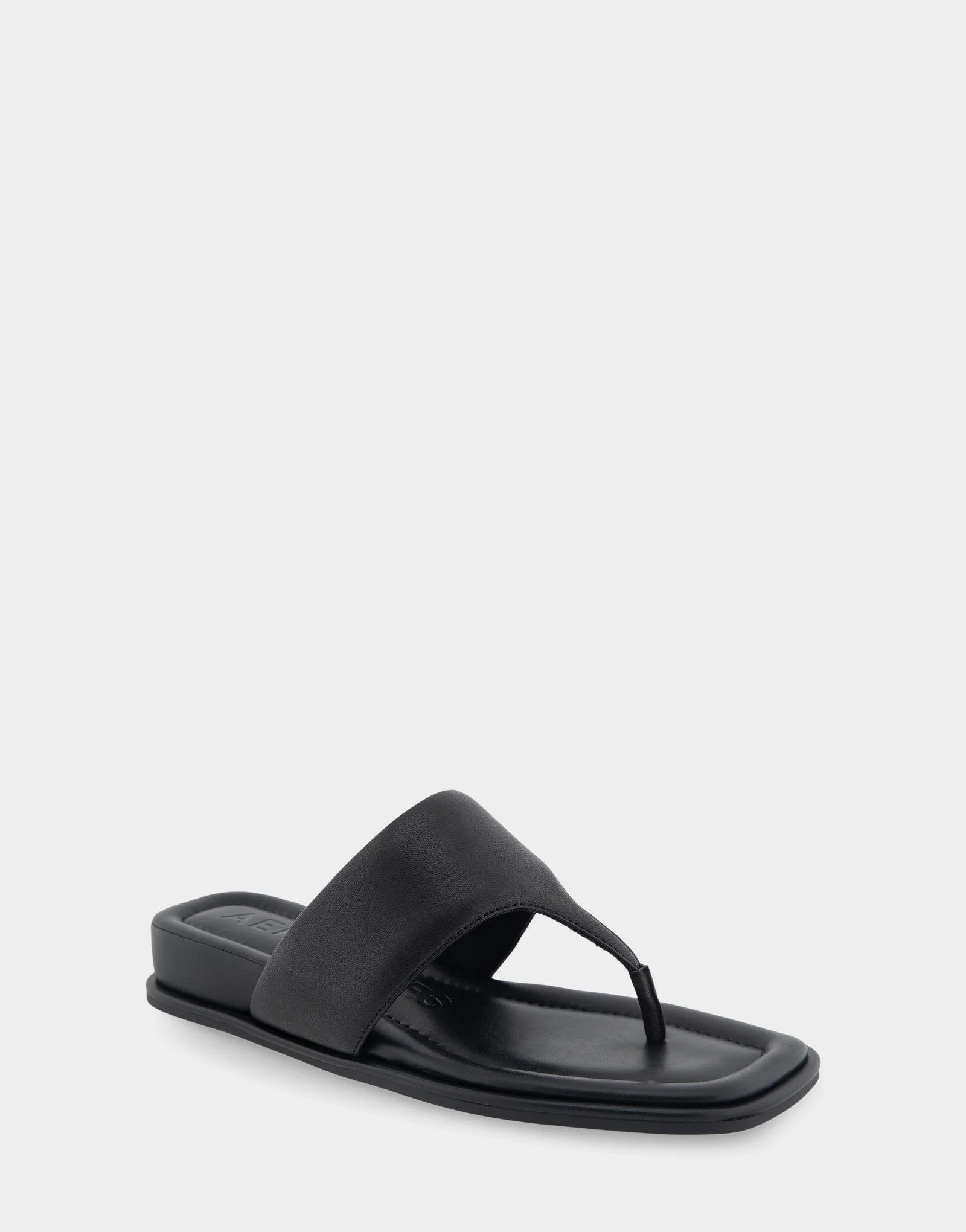 Women's Thong Mini Wedge Sandal in Black Leather | Aerosoles