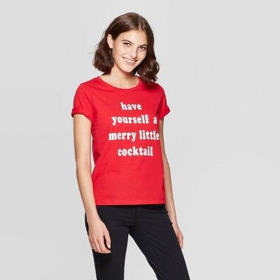 Women's Have Yourself a Merry Little Cocktail Short Sleeve T-Shirt (Juniors') - Red | Target