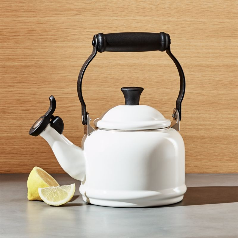 Le Creuset Demi 1.25-Qt. White Stovetop Whistling Tea Kettle + Reviews | Crate & Barrel | Crate & Barrel