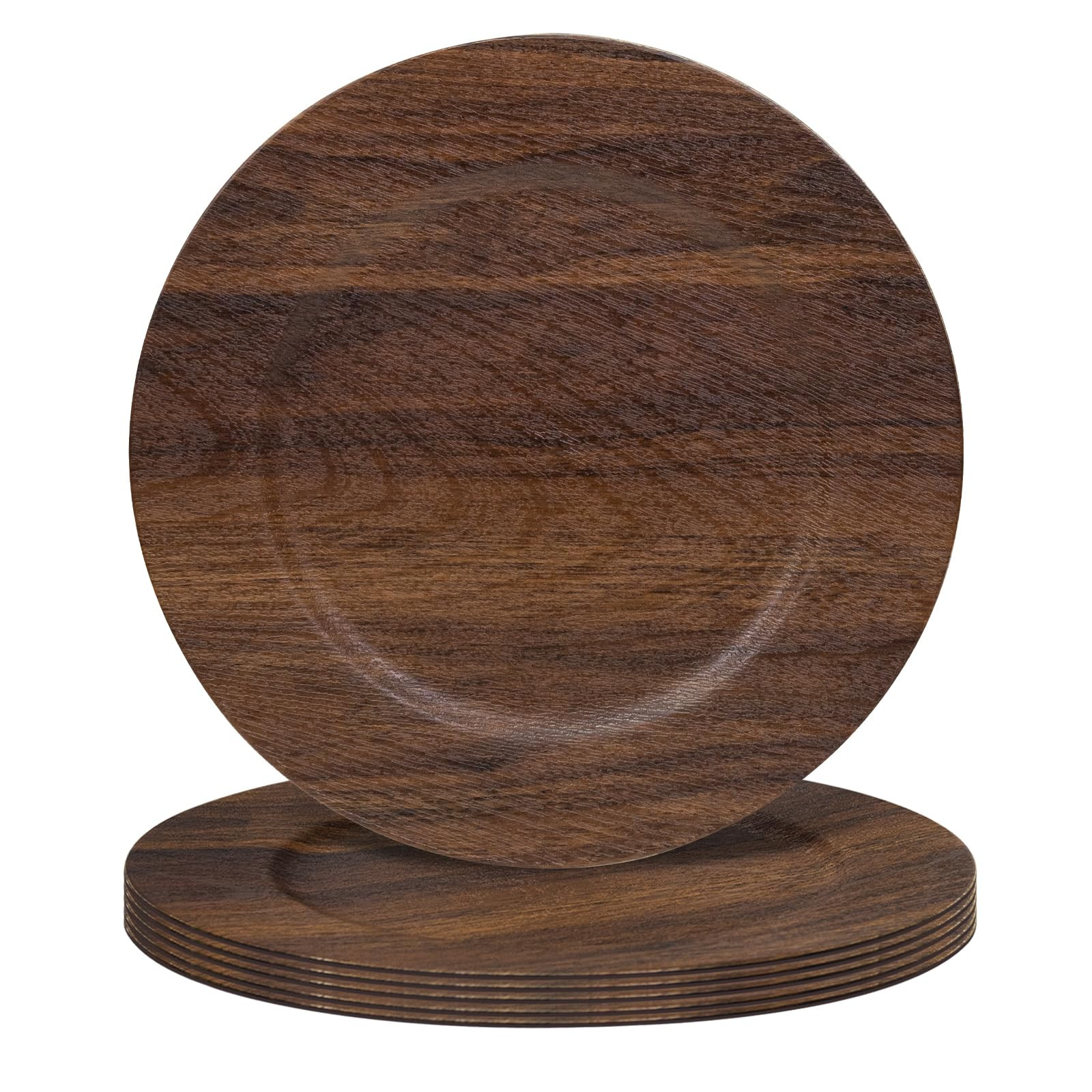 MAONAME Round Charger Plates Set of 6, 13 Inch Brown Charger for Dinner Plates, Farmhouse Faux Wo... | Amazon (US)