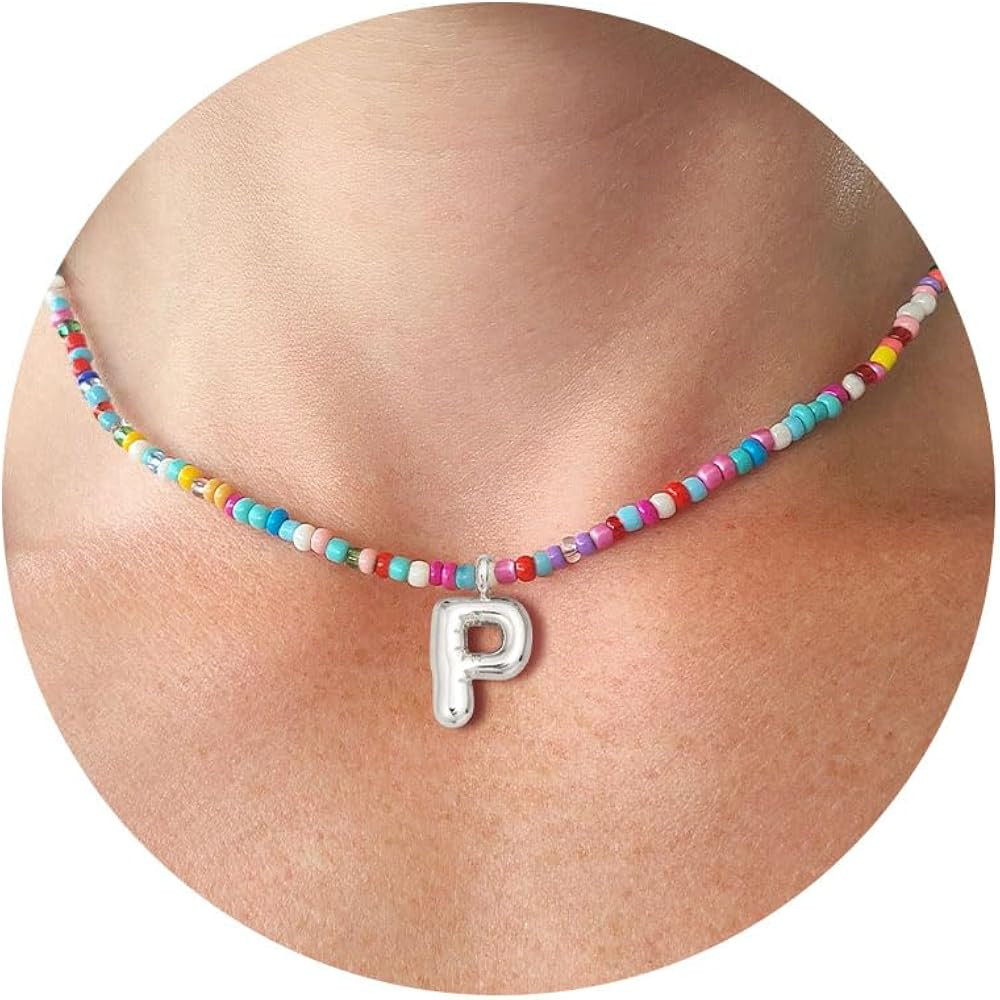VRIUA Colorful Initial Necklaces for Women – Bubble Letter A-Z Necklace Handmade Beaded Necklac... | Amazon (US)