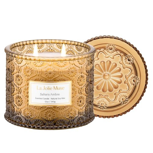 LA JOLIE MUSE Sahara Amber Candle – Bergamot, Clove & Amber | 12 oz Large 2-Wick Soy Wax Candle | 60 Hours Clean Burn | Gift-Ready for Hosts & Gatherings | Elegant Home Décor | Amazon (US)