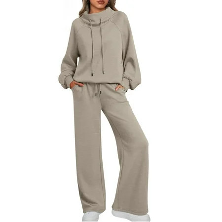SUNBS 2 Piece Outfits Women Sweatsuits Drawstring Sweatshirt Lounge Sets 2025 Fall Wide Leg Sweatpants Tracksuit with Pockets | Walmart (US)