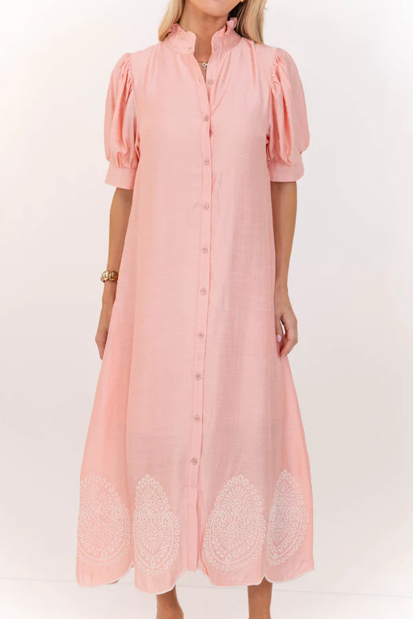 Willow & Sun Blush Embroidered Midi Dress | The Mint Julep Boutique