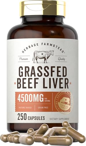 Carlyle Grass Fed Beef Liver Capsules | 4500mg | 250 Count | Desiccated Supplement | Non-GMO, Gluten Free | by Herbage Farmstead | Amazon (US)