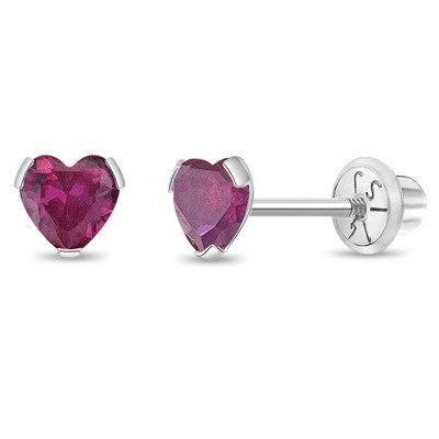 Baby Girls' Tiny CZ Heart Screw Back 14k Gold Earrings - Fuchsia - In Season Jewelry | Target