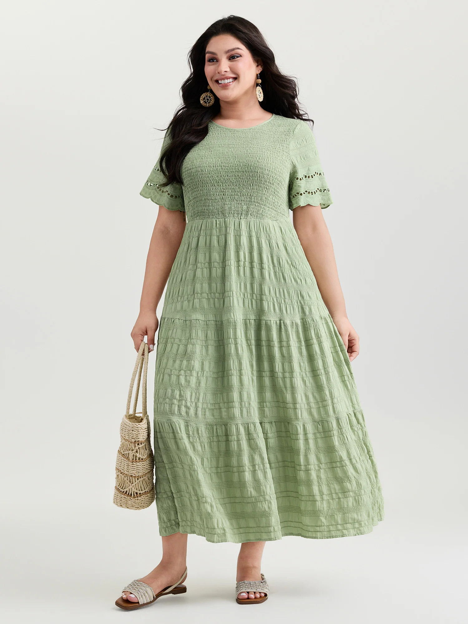 Shirred Lace Flounce Sleeve Tiered Maxi Dress | Bloomchic