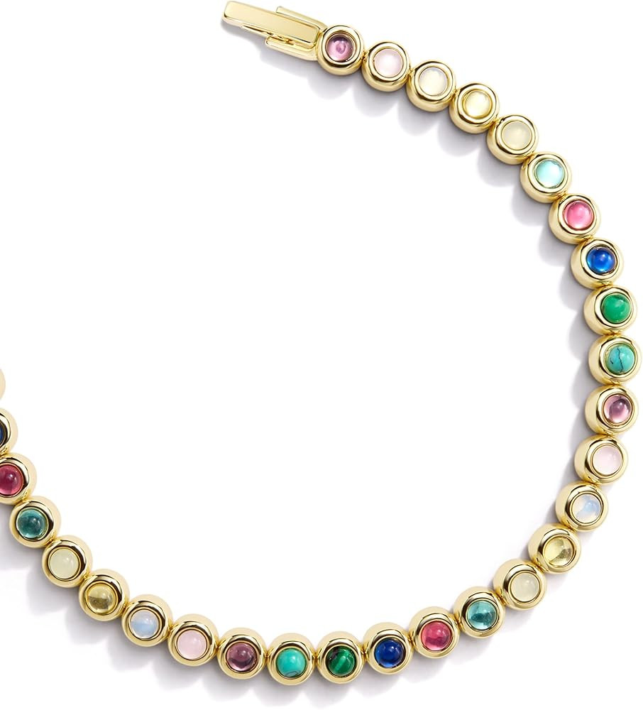 14K Gold Tennis Bracelet For Women, 3MM Turquoise&CZ Gemstone Bezel Tennis Bracelet, Gold Bracele... | Amazon (US)