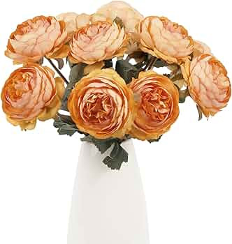 IPOPU 10pcs Orange Peonies Artificial Flowers Real Touch Silk Peonies with Stems Real Look Fake P... | Amazon (US)