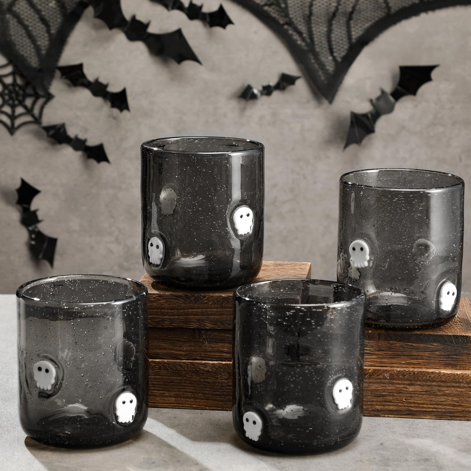 4 PCS Halloween Icon Juice Glasses Cup Set - Black Skull Stemless Drinking, Wine, Water, Coffee G... | Amazon (US)