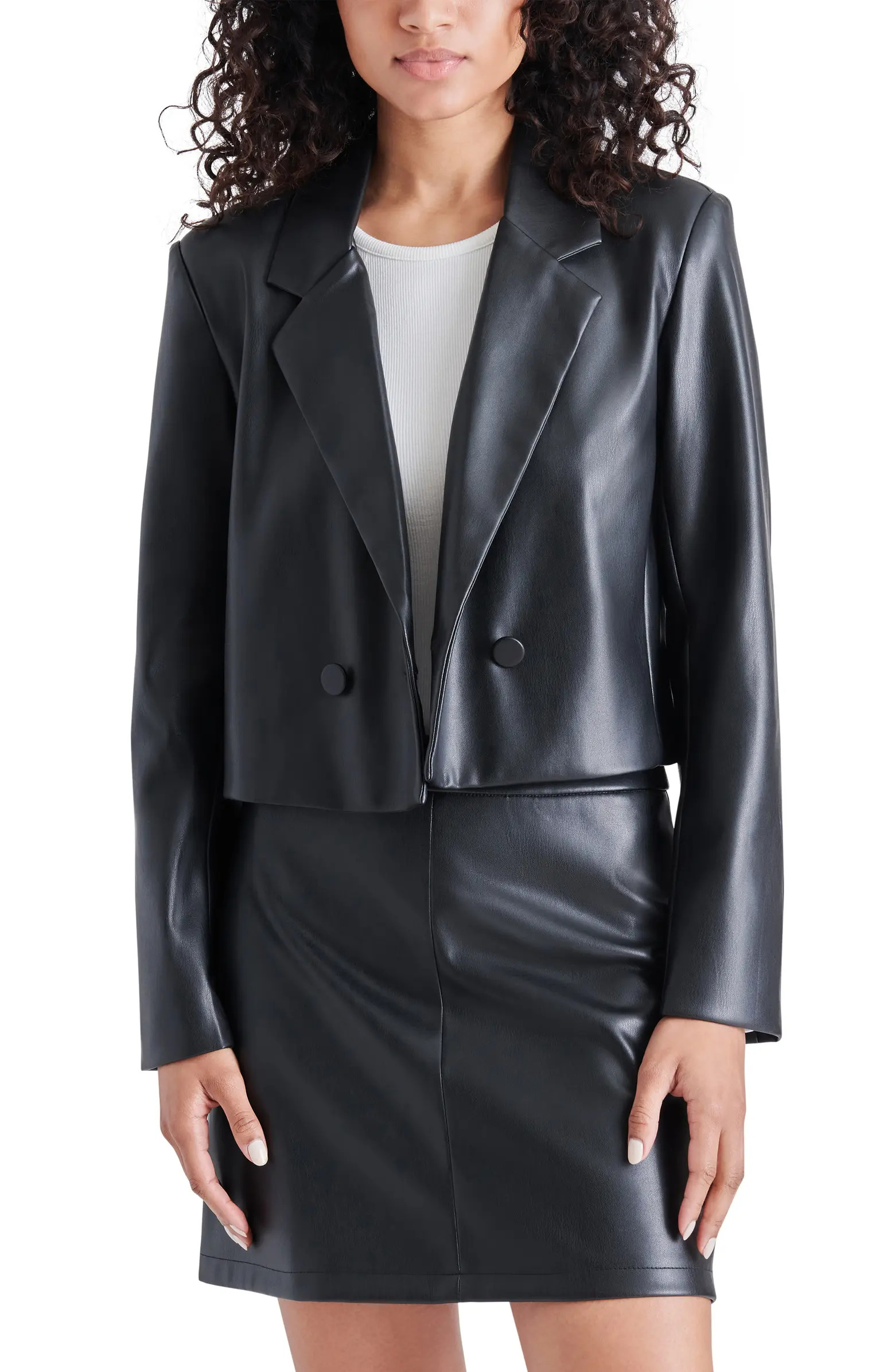 Steve Madden Nicola Faux Leather Crop Blazer | Nordstrom | Nordstrom