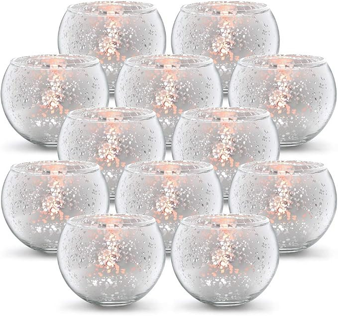 Volens Round Silver Votive Candle Holders, Mercury Glass Tealight Candle Holder Set of 12 | Amazon (US)