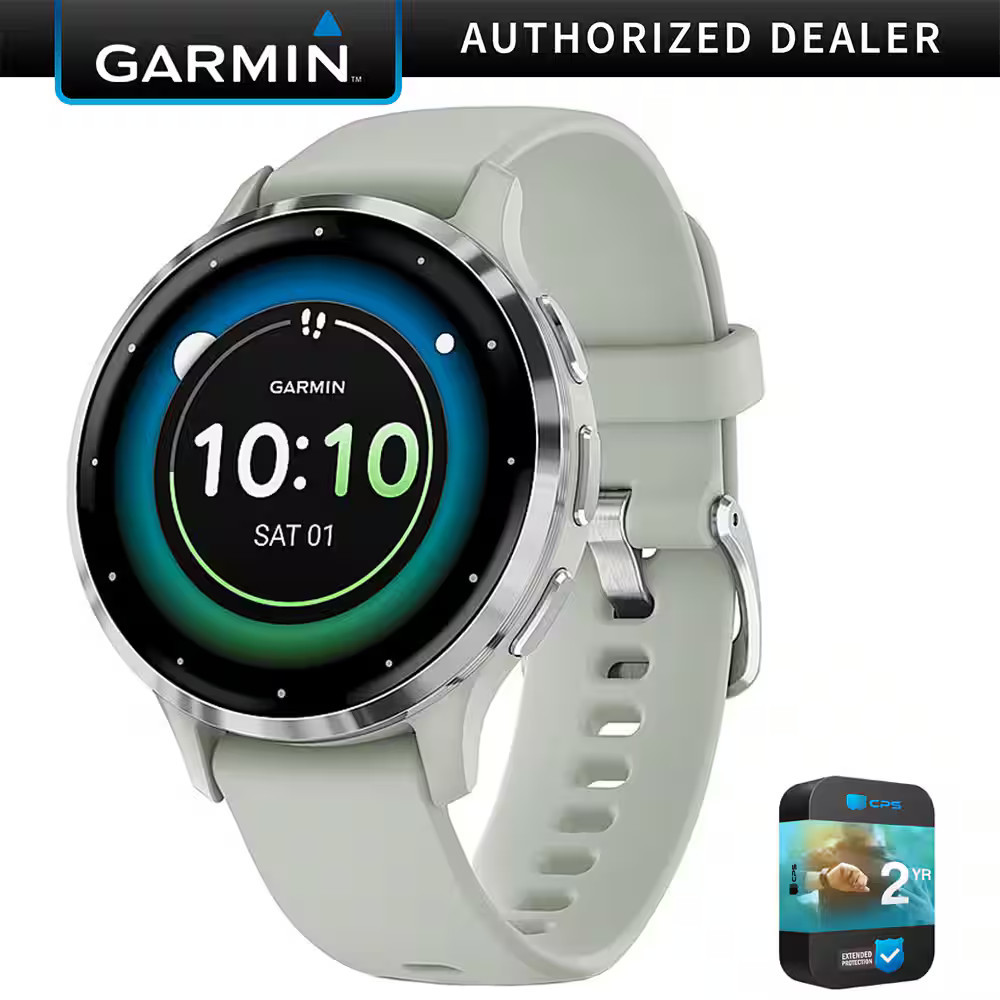 Garmin - Venu 3S GPS Smartwatch 41mm + Extended Warranty Bundle - Silver Stainless Steel Bezel with Sage Gray Band - (2023) | Best Buy U.S.