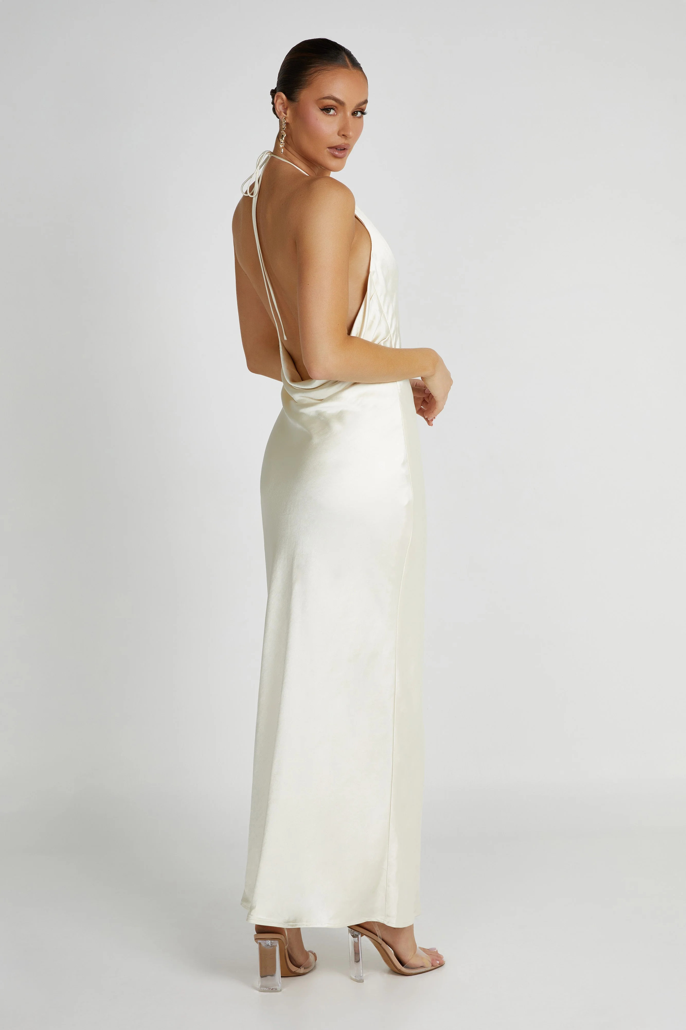 Sammy Satin Halter Maxi Dress - Ivory | MESHKI US