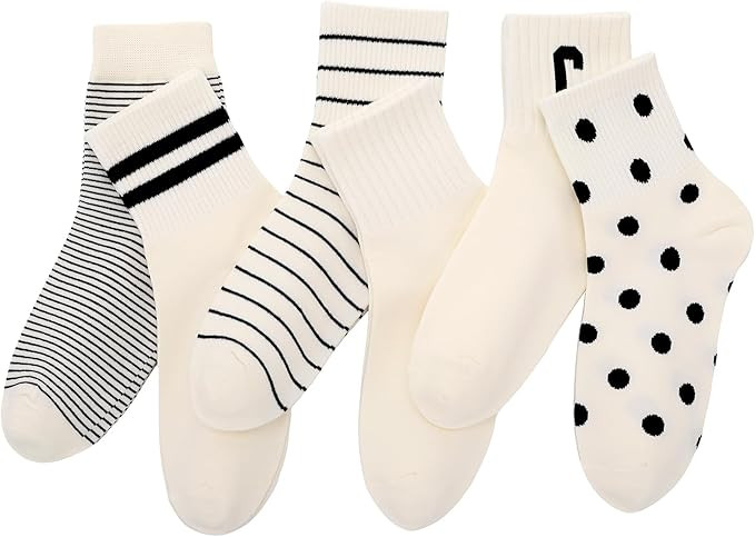 Jspupifip 6 Pair Womens Mini Crew Socks Striped Colorful Ribbed Ankle Socks Cute Dot Athlete calf... | Amazon (US)