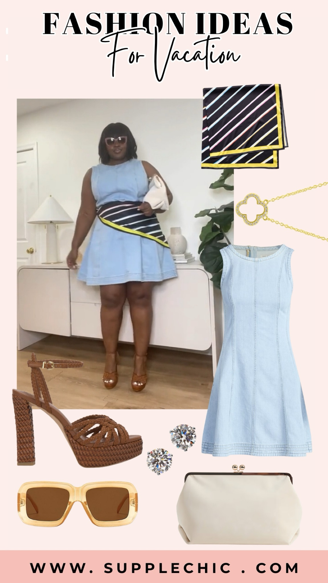 A denim dress, statement sunglasses, a chic scarf, and neutral accessories = the easiest vacation outfit. Comfortable, stylish, and perfect for everything from sightseeing to dinner. #VacationOutfitIdeas #DenimDress #SummerStyle #TravelOutfit #ResortWear #PlusSizeStyle #VacationFashion #LTKTravel #LTKStyle #SummerOutfitInspo

#LTKTravel #LTKSeasonal #LTKootd