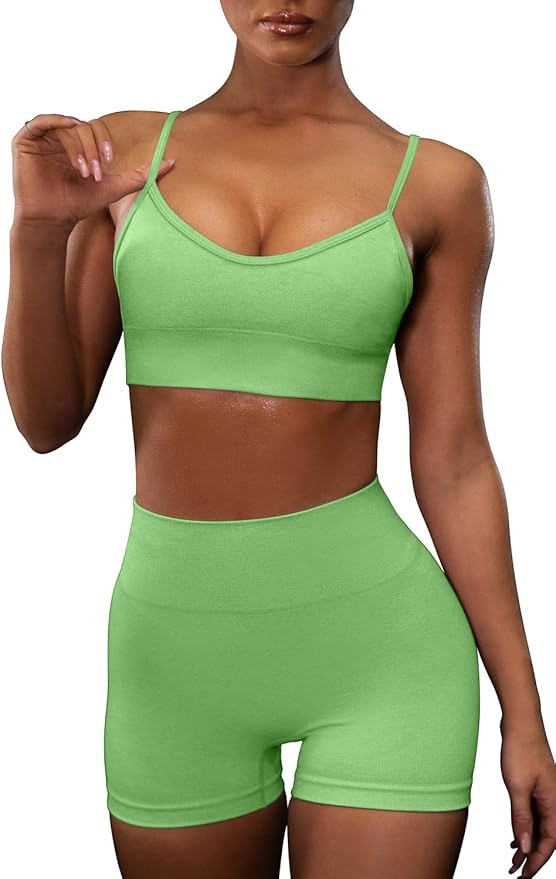 OQQ Yoga Outfit for Women Seamless 2 Piece Workout Gym High Waist Leggings with Sport Bra Set | Amazon (US)