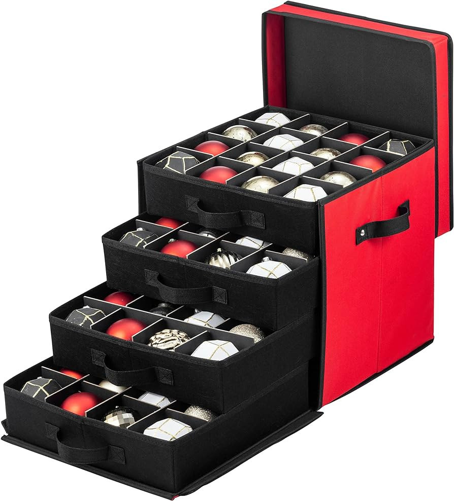 ZOBER Christmas Ornament Storage Box - Drawer Style Trays, Stores 64 Ornaments - 600D Oxford Fabr... | Amazon (US)