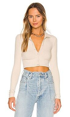 The Range Cropped Button Down Turtleneck in Limestone from Revolve.com | Revolve Clothing (Global)