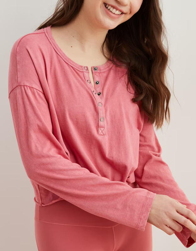 Aerie Long Sleeve Knotted Henley T-Shirt | American Eagle Outfitters (US & CA)